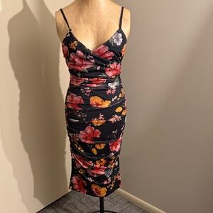 Allegra K Black Floral Midi Dress